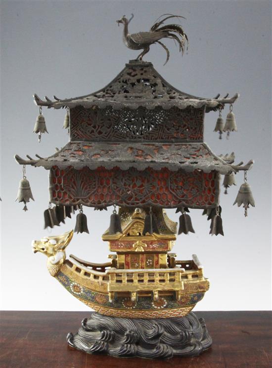 A large Japanese Kutani porcelain lamp base, early 20th century, 57cm